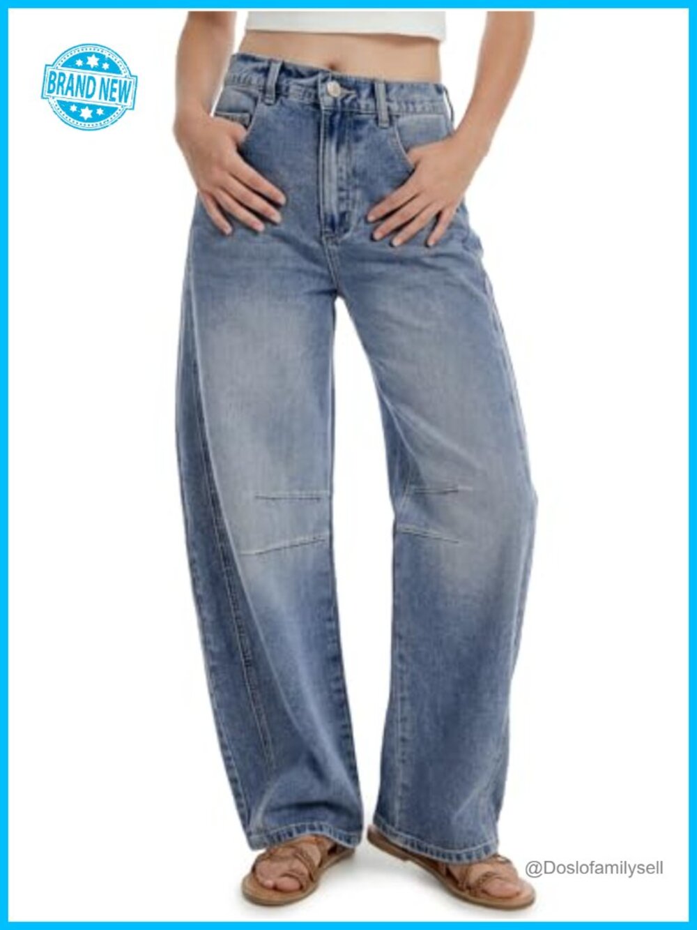 Women's Tall Barrel Jeans Wide Leg Mid Rise Relaxed Fit Cropped Denim Pants